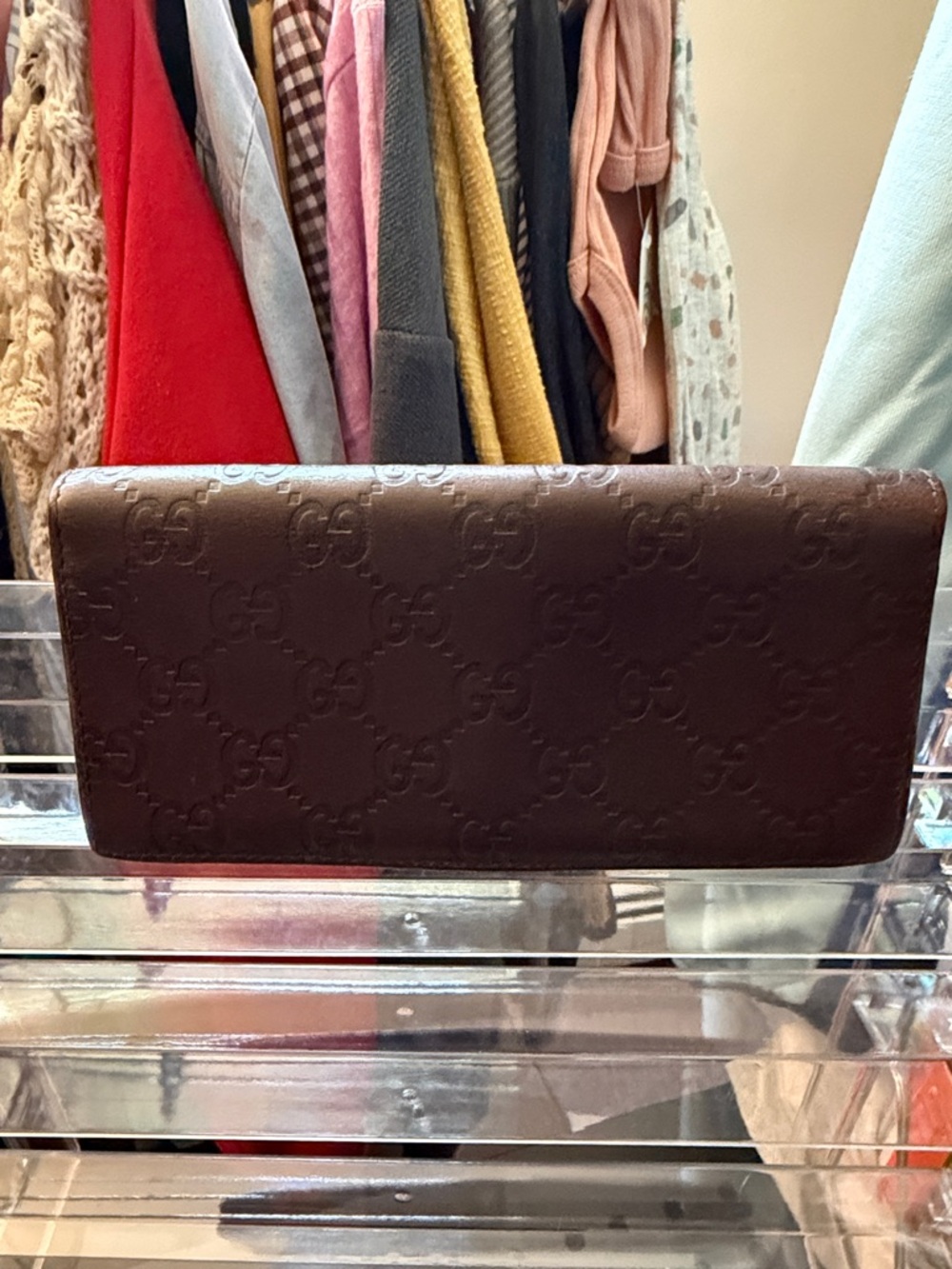 Gucci Dark Brown Embossed GG Continental Wallet. Authentic